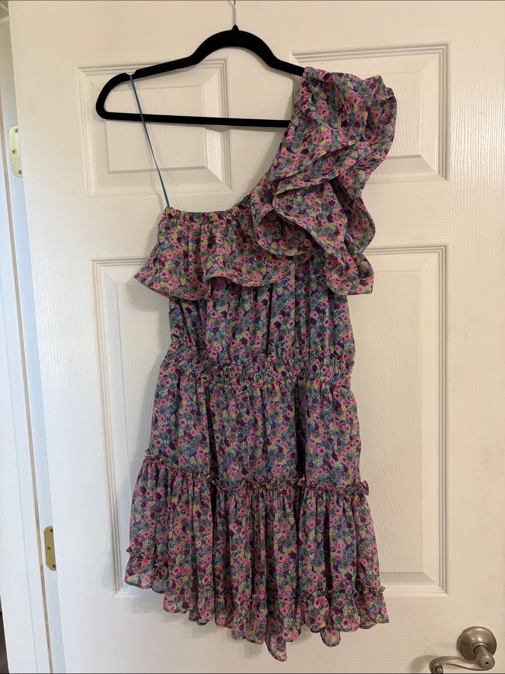 Buddy Love Sofia One-Shoulder Floral Ruffle Dress - Pink, Blue, Green size M